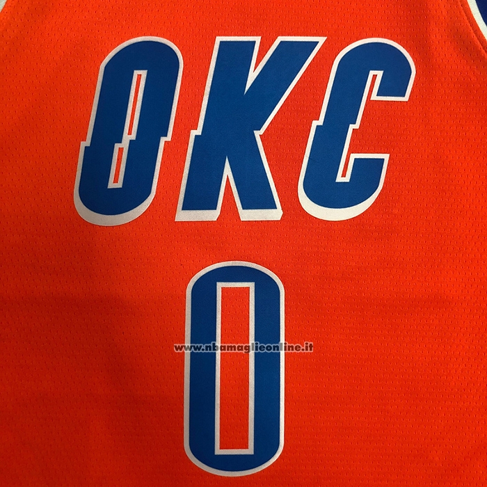 Maglia Oklahoma City Thunder Russell Westbrook #0 Statement 2021 Arancione